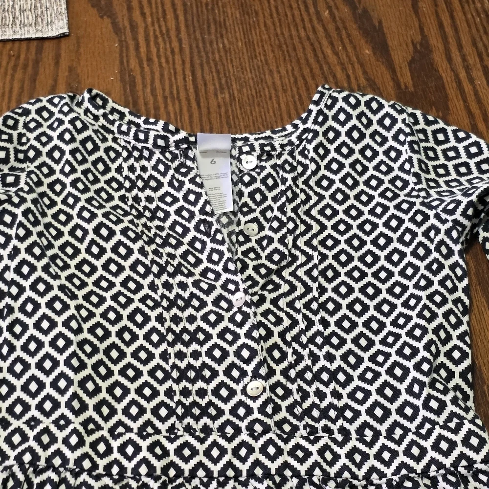 Carter's Geometric Print Long Sleeve Dress Navy & White Size 6